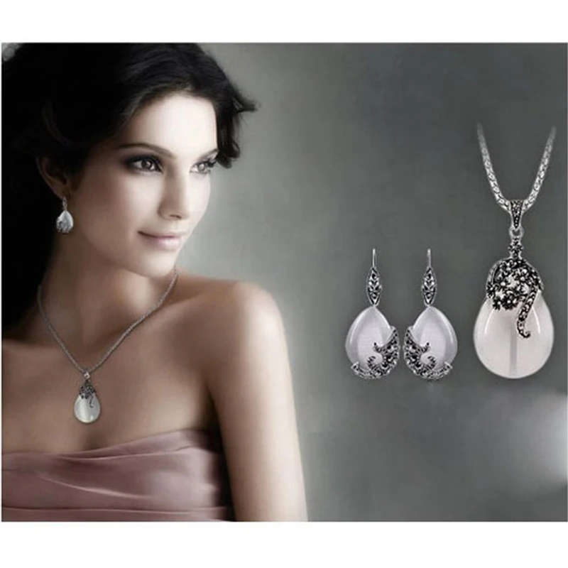 JEXXI-New-Retro-Silver-Fashion-Opal-Water-Drop-Flower-Pendants-Long-Necklaces-And-Drop-Earrings-Jewelry (1)