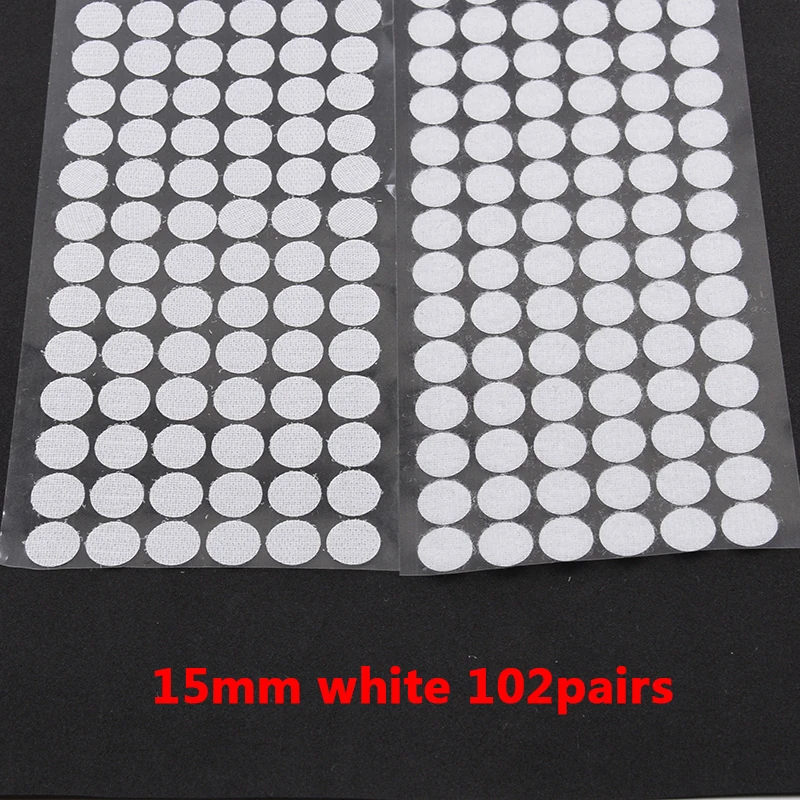 15mm white 102 pairs Самоклеящаяся крепежная лента Velcros Dots стикер нейлон крюк и петля Klittenbandsluiting лента швейные инструменты сильный клей 102 пар - Цвет: 15mm white 102 pairs