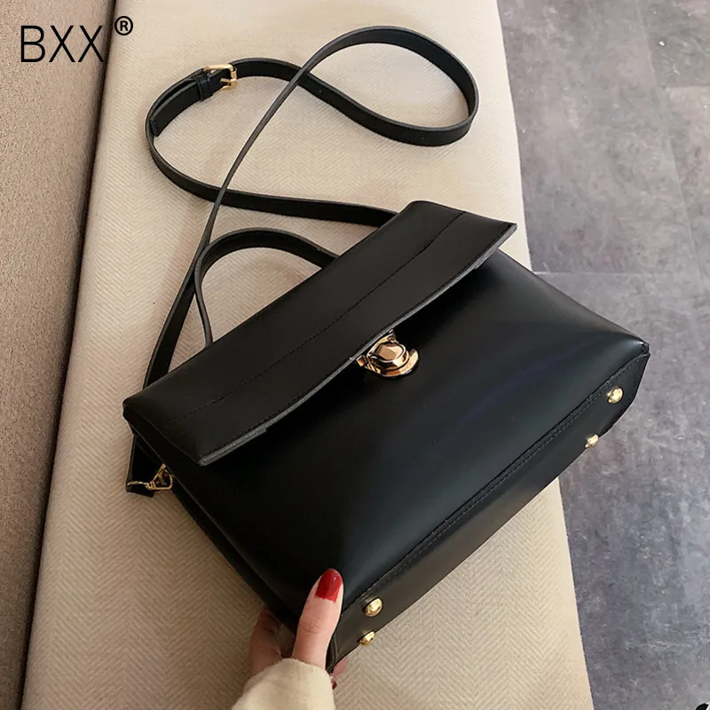

[BXX] Solid Color PU Leather Crossbody Bags For Women 2020 Spring Design Shoulder Messenger Bag Female Travel Handbags HK111
