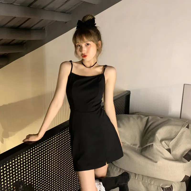 Dress Women Summer Black Mini A-line Sundress All-match Street Basic Female Inside Spaghetti Strap Backless Mujer Sexy Popular bridesmaid dresses