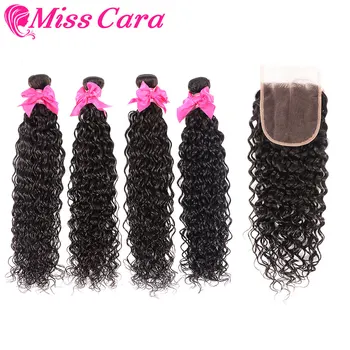 

Brazilian Hair Weaves Bundles Water Wave With Closure 100% Human Hair With Closure Miss Cara Remy Hair 3/4 Bundles With Closure