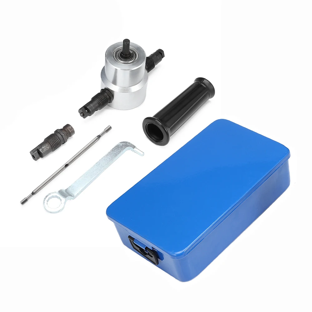 

Professional Nibble Metal Sheet Cutter Drill Double Head Cutter Drill Attachment with Box 360 Degree Rotatable Cutting Tools