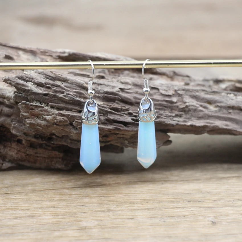 Natural Stone Hexagonal Quartz Hook Earring Healing Crystal Point Women Gift Dangle Earring Reiki Amethysts Lapis Jewelry QC7001