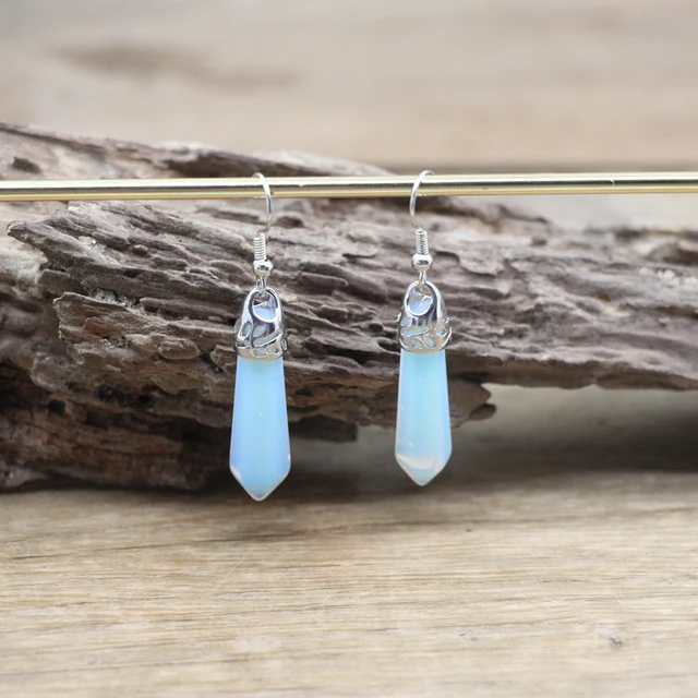 Natural Stone Hexagonal Quartz Hook Earring Healing Crystal Point Women Gift Dangle Earring Reiki Amethysts Lapis Jewelry QC7001 Opalite