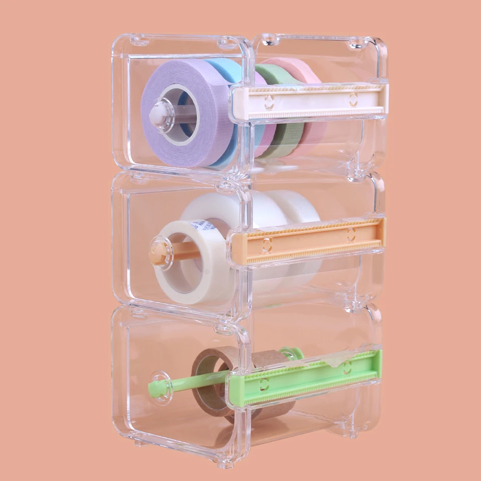 Portable Transparent Acrylic Eyelash Tape Cutter Colorful Cutter PE Medical Tapes Adhesive Rotating Tape Holder Eyelash Tools