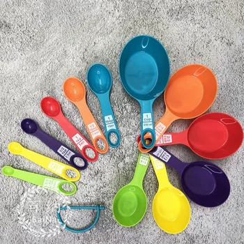 

Baking Tool Color Measuring Cup 12 Pieces Plastic Measuring Amount Spoon Measuring Cup Combination Flour Baking Spoon Set