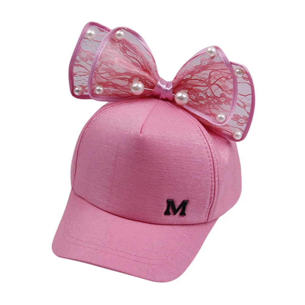 Girls baseball cap sun hat M letter Pearl pearl big bow Cute children cap Spring Summer Girls Hip Hop Caps Kids Sun Hat