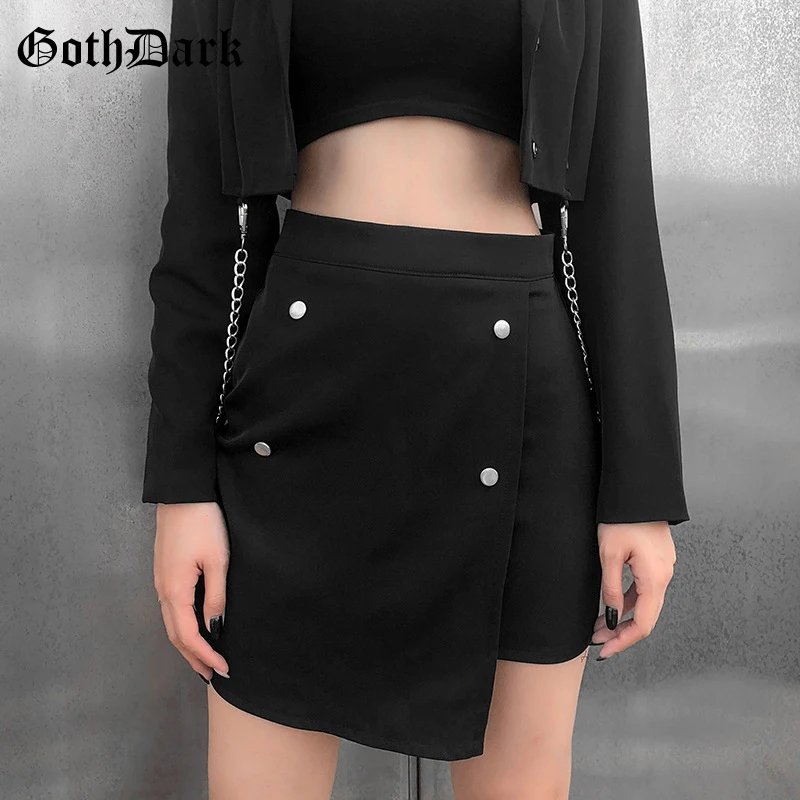 

Goth Dark Solid Black Button Vintage Gothic Skirts Patchwork Autumn 2019 Asymmetric Female Skirt Punk Grunge Harajuku Fashion