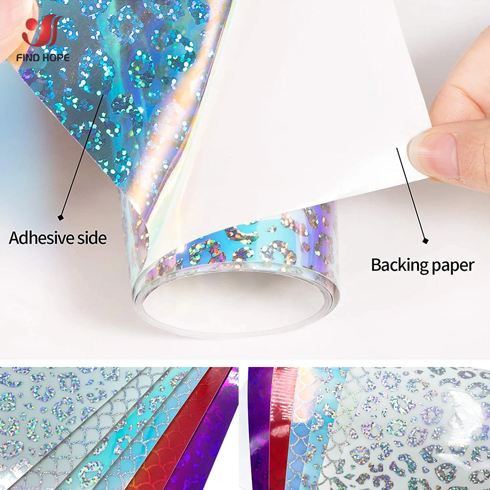 Holographic Gradient Shining Rainbow Adhesive Craft Vinyl Leopard Mermaid 6 Sheets for DIY Cutter and Cameo DIY Decoration