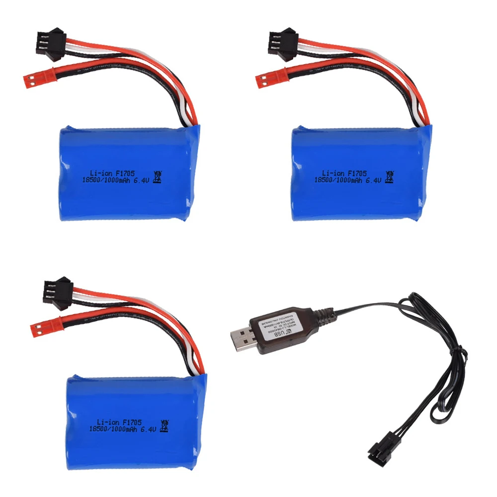 High Quality 6.4V 1000Mah Lipo Battery Jst Plug For Wltoys A303 A313 A323 A333 1/12 Rc Car Boat Turcks Toys 6.4V Battery 18500