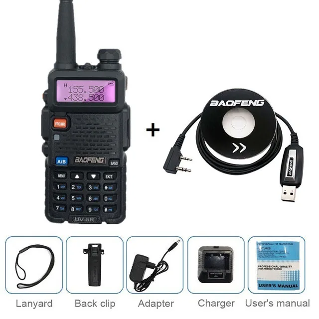 8 Вт BAOFENG UV-5R мощная рация 10 км Двухдиапазонная УФ 5R двухсторонняя радиостанция VOX фонарик портативное радио Amador VHF UHF - Цвет: add cable