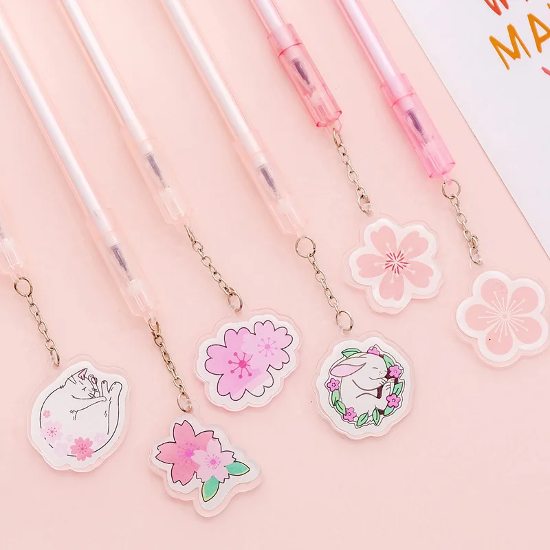 

12PCs Korean Cute Creative Cherry Blossom Pendant Gel Pens Set Student Test Writing Tools Korean School Supplies Gifts Wholesale
