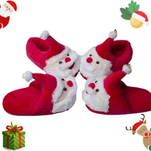 2 стиля; Красная рождественская обувь Санта-Клауса для детей; зимние толстые домашние тапочки для взрослых; теплые домашние Нескользящие тапочки