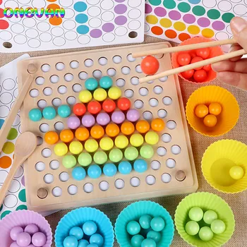 

Math Educational Toy for Children Toddlers Sorting Toys Children Practise Chopsticks Wooden Clip Beads Matching Game Color Beads