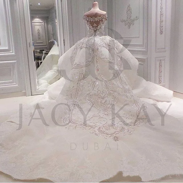 Luxury 2019 Real Image Lace Mermaid Wedding Dresses With Detachable Overskirt Dubai Arabic Portrait Sparkly Crystals Diamonds Bridal
