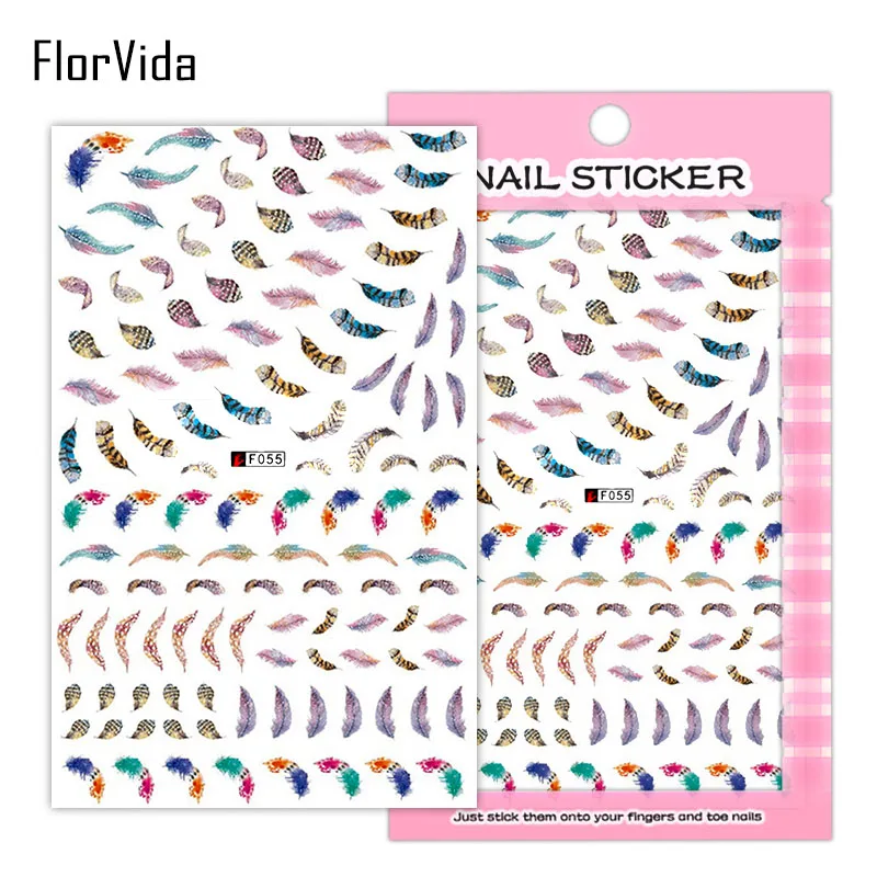 FlorVida F024 наклейки для дизайна ногтей цветы наклейки клей красочные черные белые для детей накладные ногти маникюр серии F - Цвет: F055