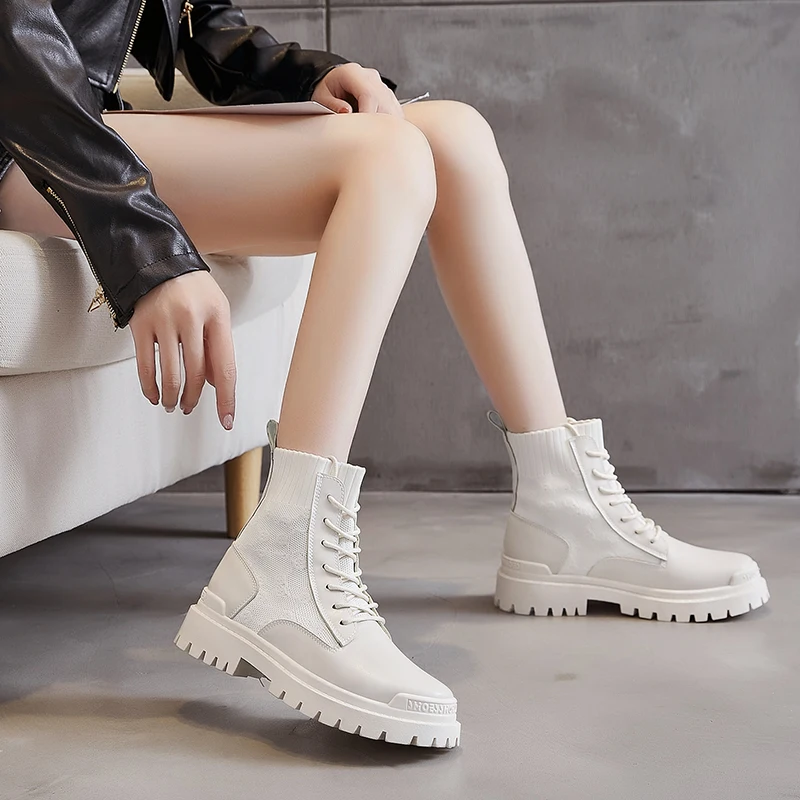 

Winter High-top Shoes Flying Woven Women's Boots Fashion All-match Breathable Casual Shoes Martin Boots Tooling Boots