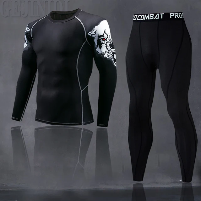 Running Men's Thermal Underwear Underpants Kit Sports Compression Clothing Tracksuit For Men Fitness Slim Joggers Base Layer Set 2Pcs-Set