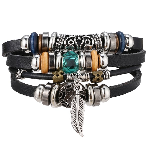 Vintage Flower Bracelets & Bangle Boho Multiple Layers Leather Bracelet 2019 For Women Man Wrap Female Punk Jewelry Gifts