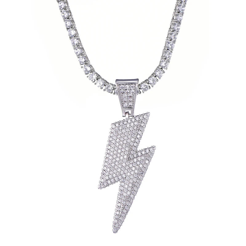 US7 Iced Out Bling подвеска «молния» с теннисной цепочкой ожерелье медный материал AAA кубический циркон мужские хип-хоп ювелирные изделия - Окраска металла: Посеребренный