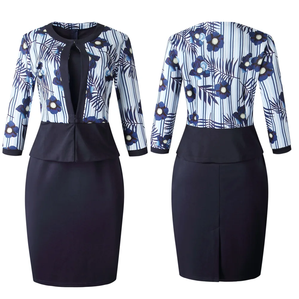 African Clothes High Quality Two Pieces Set Women Office Lady Elegant Printed Coat&Short Sleeve Bandage Pencil Dress Suits