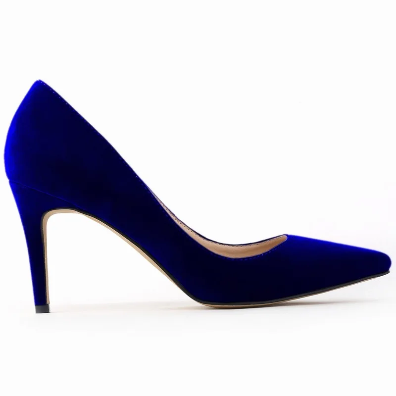 Women's Pumps Thin High heels Sexy Wedding Party Pointed Toe Flock 8CM Slip On shoes for women 2023 size 35-42 black blue