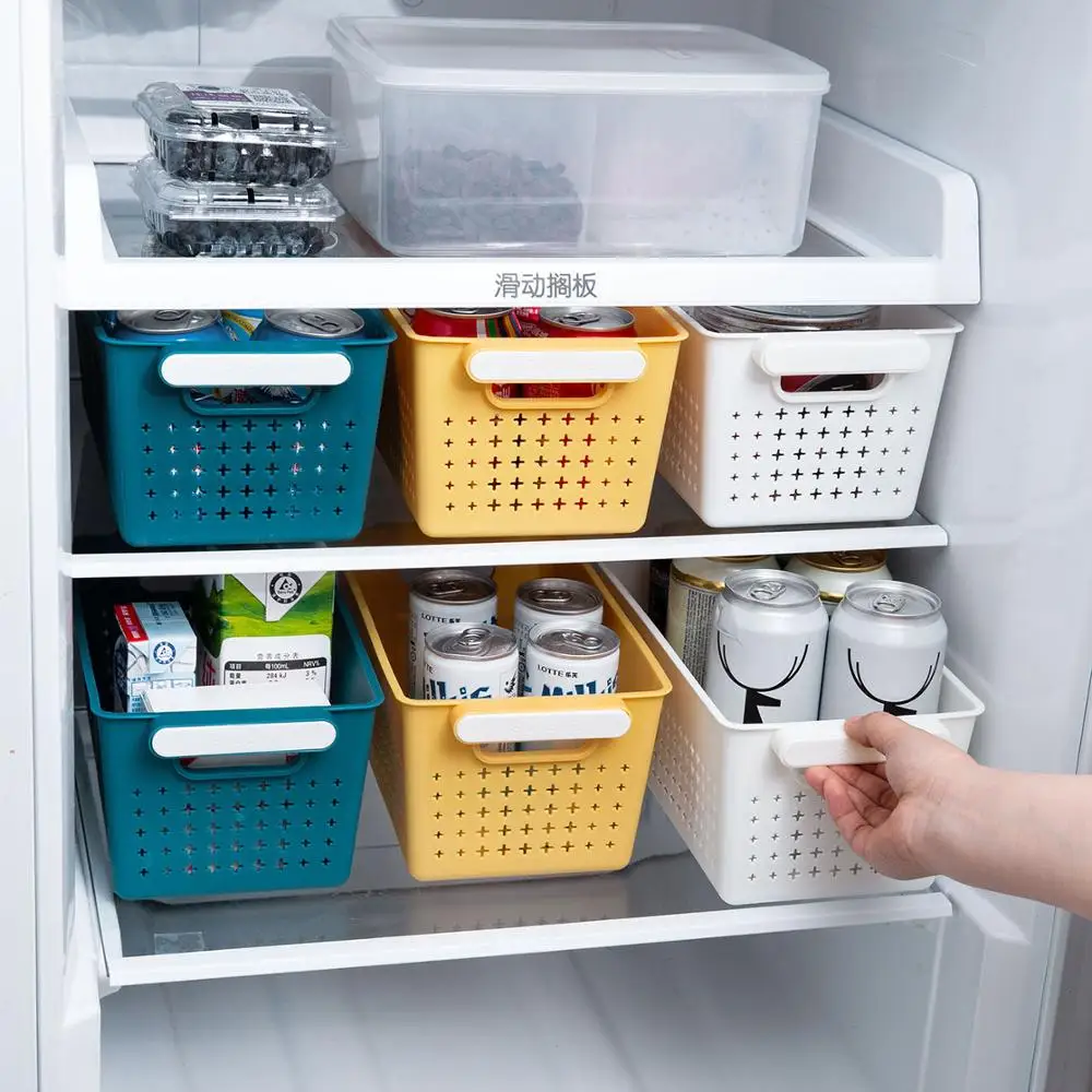 

3 Colors Portable Plastic Bathroom Bath Basket Kitchen Rectangular Sundries Snacks Storage Baskets Refrigerator Organizer