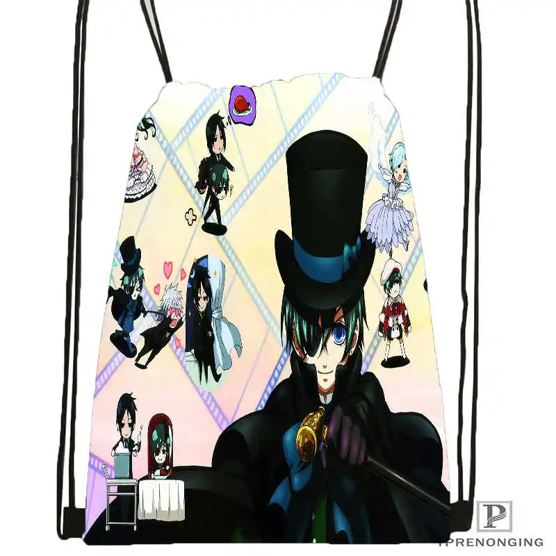 Drawstring Backpack Пользовательские Черный Дворецкий аниме походная сумка на шнурке милый рюкзак дети ранец(черная спина) 31x40 см#180531-02-20 - Цвет: Drawstring Backpack