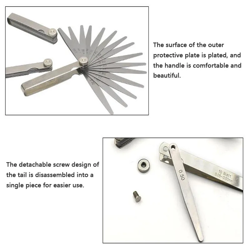 Detachable Feeler Thickness Gauge 20 Blade Gap Filling Thickness Gauge 0.02-1.0mm Feeler Gauge Microchip Measurement Tool