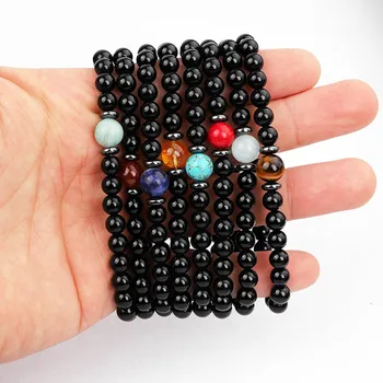 New Arrival Natural Stone Black Onyx Beads Elastic Bracelet Women Men Jewelry Bracelet Gift