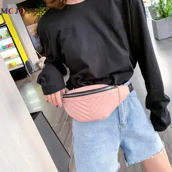 

Wave PU Leather Women Waist Bag Fashion Zipper Pure Color Female Fanny Pack Pochete