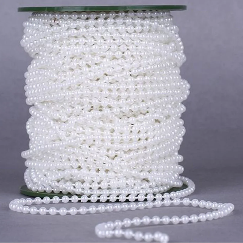 Craft Square Imitation Pearl Beads Cotton Line Chain 5m 3mm-8mm For DIY Party Decoration