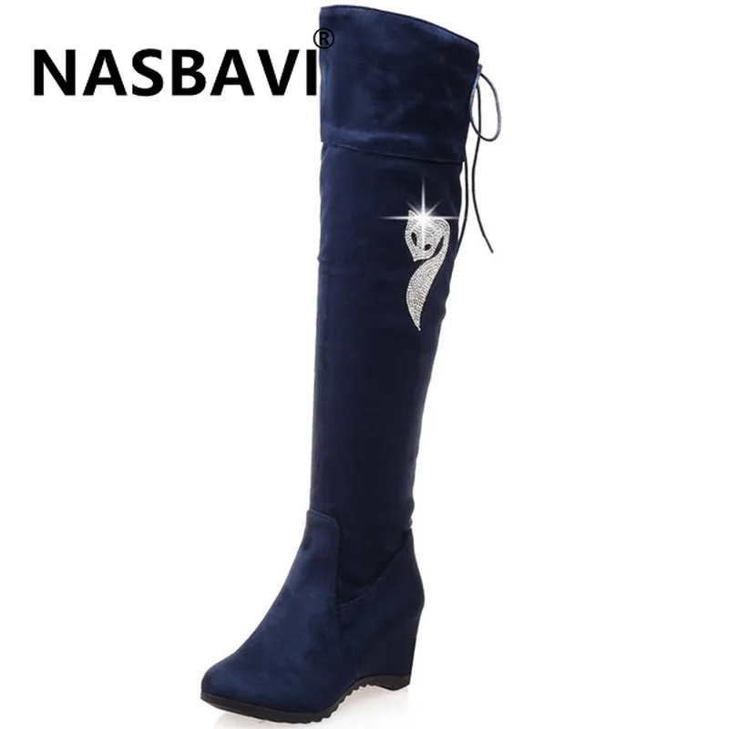 

NASBVAI 2019 new Stylish Women long Boots Winter Ankle Boot Fox rhinestone Round head Increase within Shoes Warm bare boots