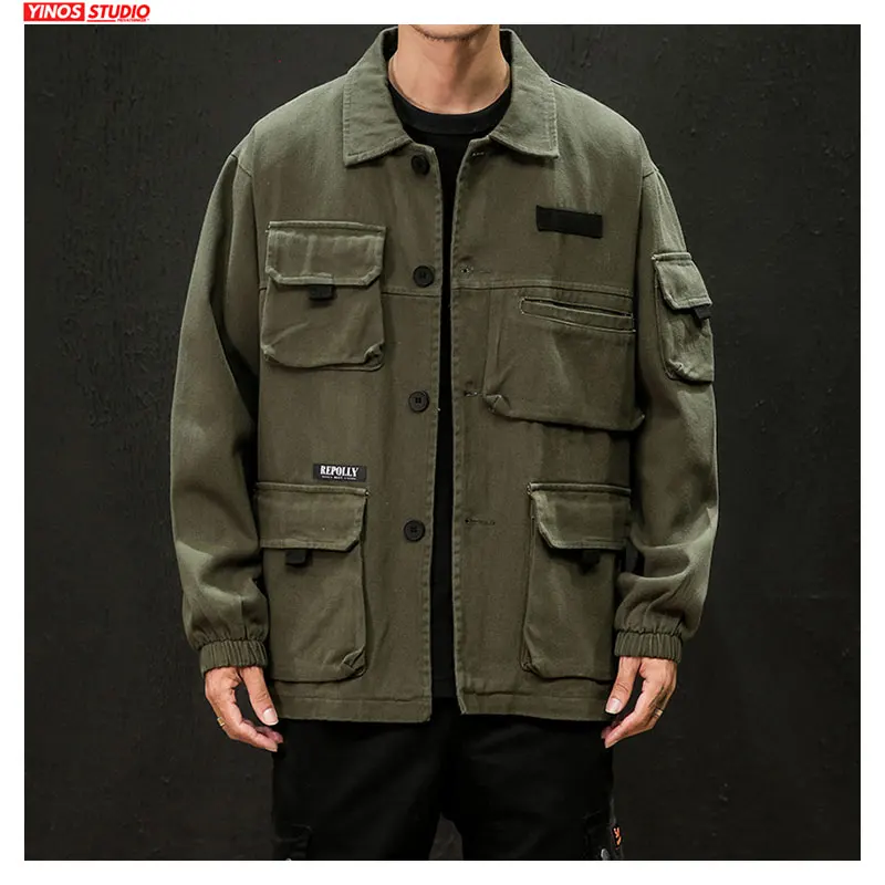 

Dropshipping 2019 Autumn Japanese Cargo Coats Male Streetwear Fashion Overalls Tops Outdoor Muliti-Pocket Jacket