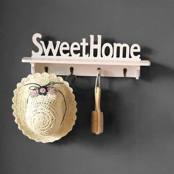 

4 Hook Storage Shelf Wall-mounted Household with Sweet Home Letter Durable and Practical Decoration