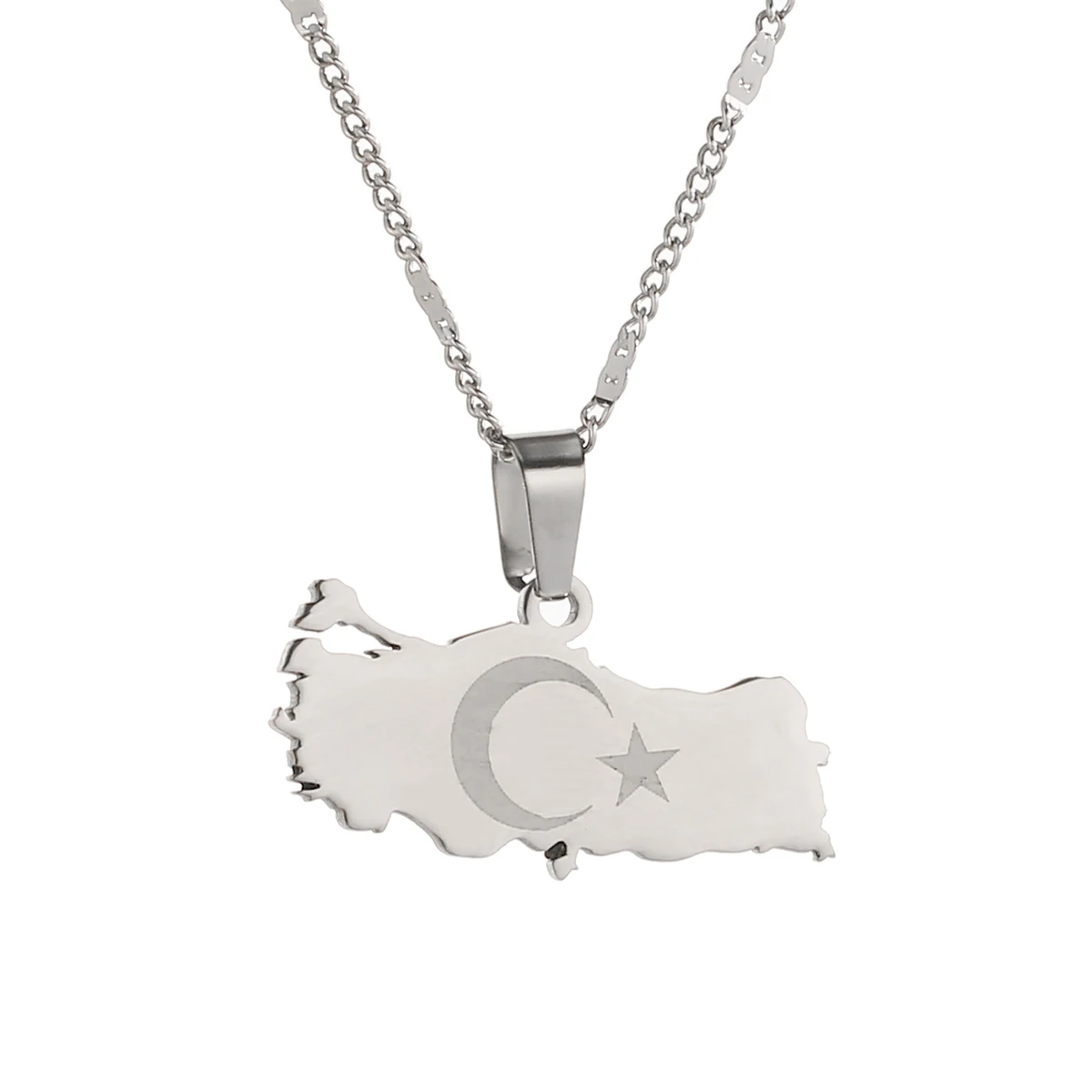 Stainless Steel Turkey Map Pendant Necklace For Women Men Turks Patriotic Chain Jewelry Necklace Length 50Cm Stainless Steel Turkey Map Pendant Necklace For Women Men Turks Patriotic Chain Jewelry Necklace Length 50Cm