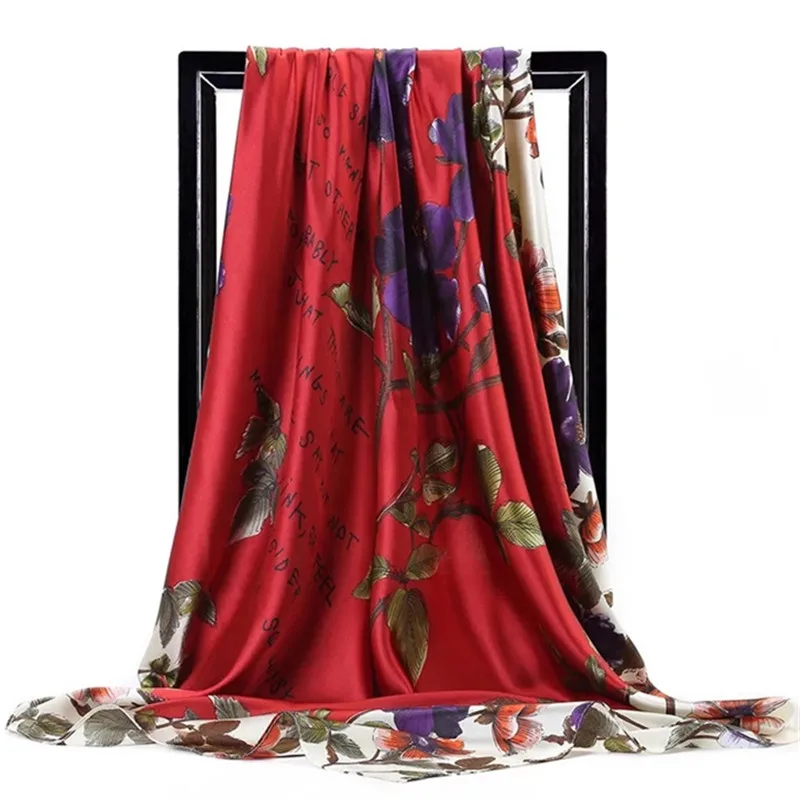 Шелковые шарфы для женщин с принтом Foulard, атласные шарфы с квадратной головкой хиджаб для дам, роскошные брендовые шали 90*90, бандана, большой шарф - Цвет: 06