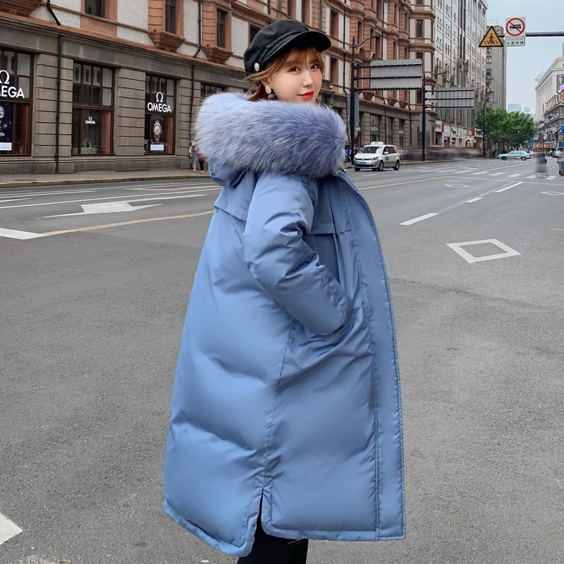 Женский пуховик большого размера 2019 длинный женский с капюшоном и меховым