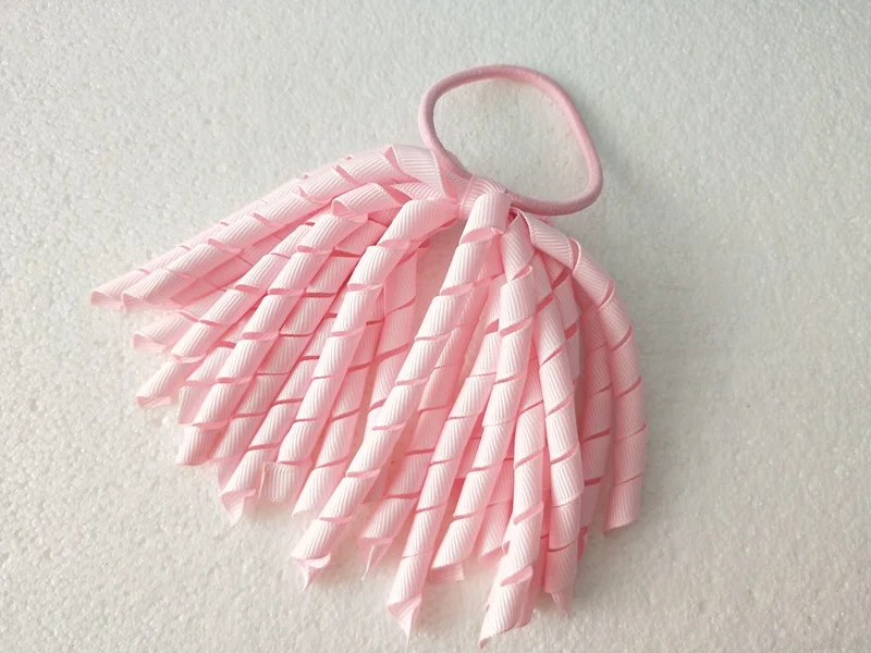 baby pink Для девочек, 5 дюймов, с кисточками, конский хвост, держатели, вьющиеся ленты, растяжки, коркер, волосы, поплавок, банты, эластичные, школьные бустеры, цветы, PD002 - Цвет: baby pink