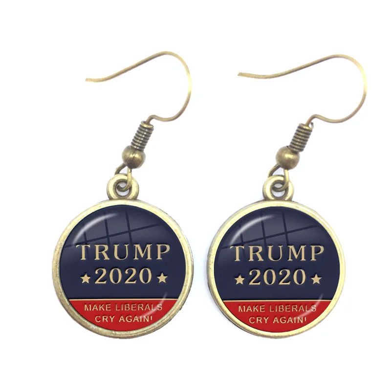 Trump 2020 Glass Cabochon Earrings USA Election Collection Keep America Great  Drop Earrings For Women Girls Support Trump Gift