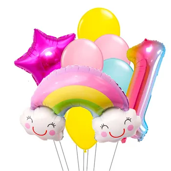 

8pcs/lot Rainbow Foil Balloons Happy Birthday Party Decorations Girls Toys 1/2/3/4/5 32inch number Baloons party Supplies