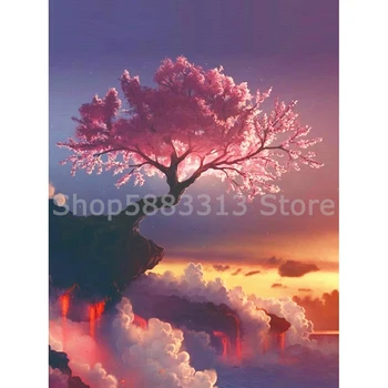 

Full Square 5D DIY Diamond Painting Sakuras Tree Volcano Embroidery Cross Stitch Rhinestone Mosaic Painting