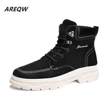 

Autumn and Winter PU Fashion Solid Color Men's Shoes 2019 Warm Flat Bottom Wear Trend New High To Help Snow Boots
