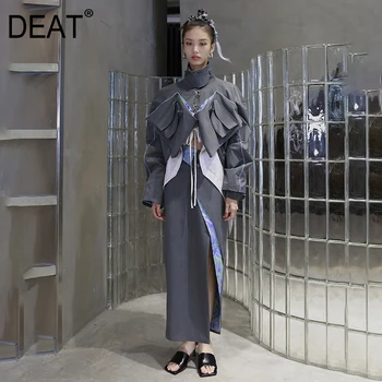 

DEAT New Autumn And Winter Fashion Streetwear Long Sleeve Patchwork Pocket Multi Wear Printing Loose Jacket Coat Women SG124
