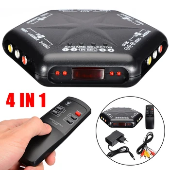 

4 in 1 out Audio Video AV Game RCA Switch Selector Box Splitter with A/V Switch +RCA Cable+Remote Control+Adapter for DVD VCR