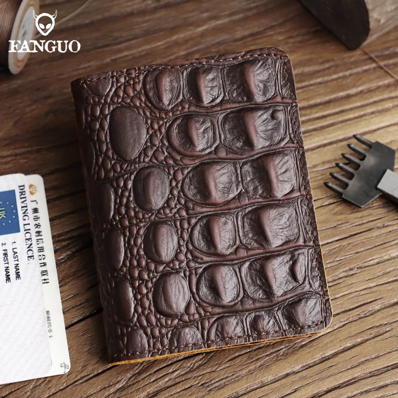 Genuine Leather Driver License Wallet For Men Retro Crocodile Printed Credit Card Holder Purse Handmade Bifold Slim Coin Pocket