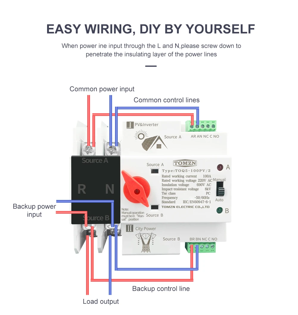 din rail ats para pv inversor seletor de transferência automática de dupla potência interruptores ininterruptos