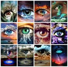 AZQSD Full Square Diamond Embroidery Eye Waterfall Mosaic Rhinestones Diamond Painting Portrait Cross Stitch Kits Home Decor