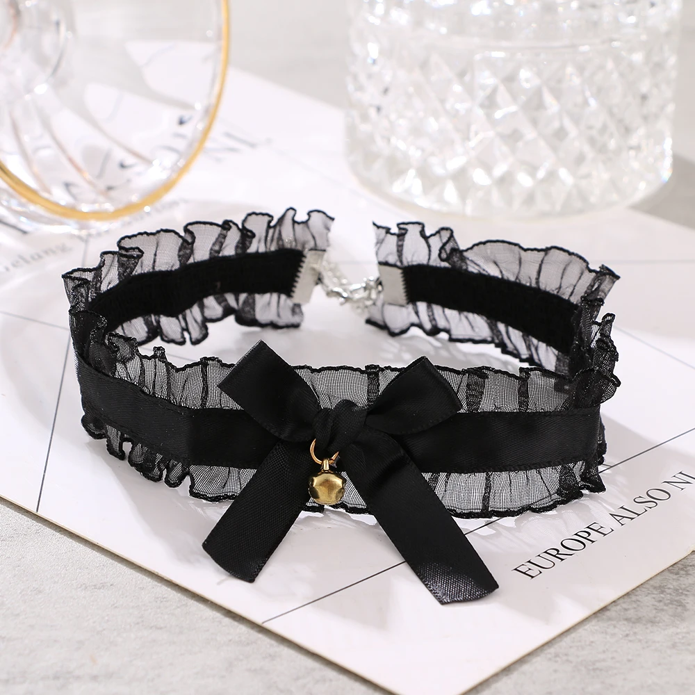 3 Pieces Punk Lace Chokers Gothic Lace Bowknot Choker Necklaces with Bells  Stretch Collar Chokers Ribbon Necklaces for Women