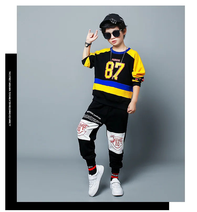 Boy's suit in the big boy spring and autumn sweater two-piece fashion tide shirt round neck boy 3-13 years old children's suit